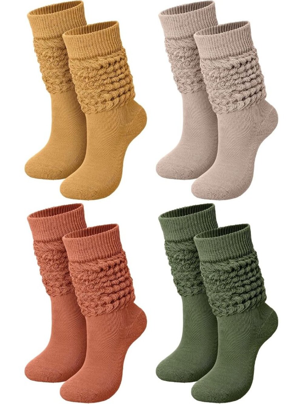 🧦Women's Rustic Colour 4 Pairs Neon Slouch Socks Scrunch Socks Athletic Slouchy
